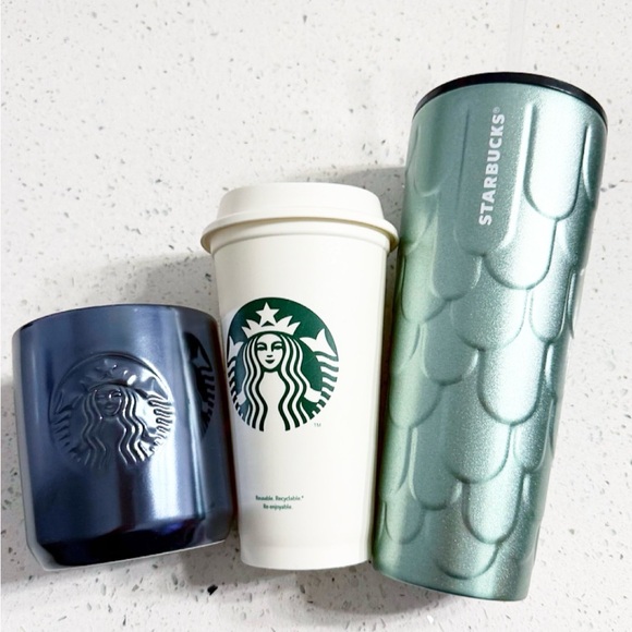 Starbucks Other - Starbucks 3 Pc Bundle 24oz Green Tumbler Blue Mug Reusable Cup